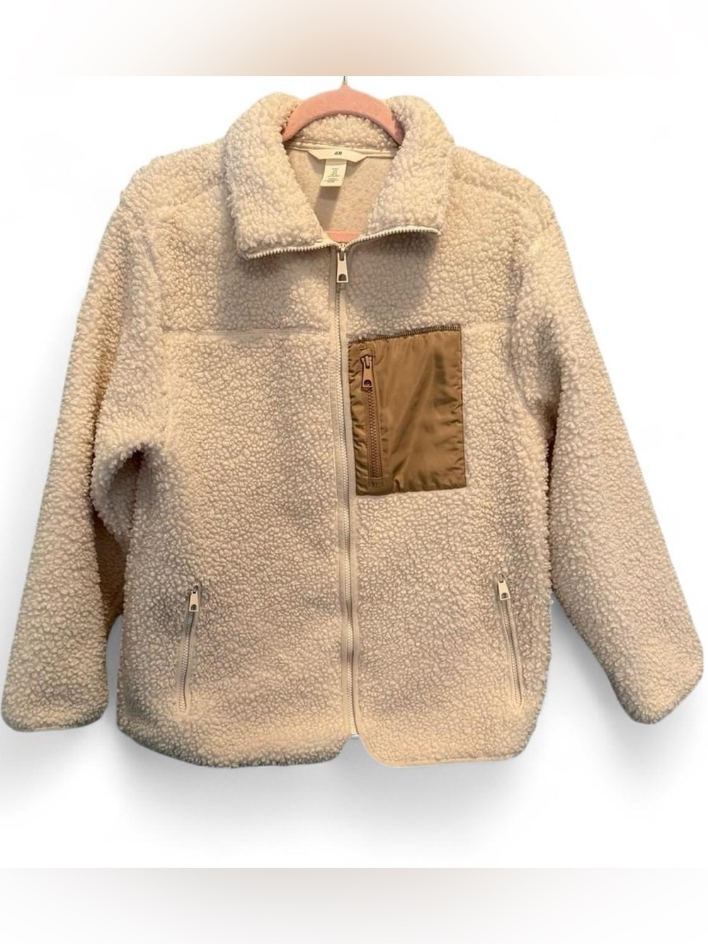 H&M Cream Sherpa Jacket With Chest Pocket Small Fall Autumn Winter Staple
